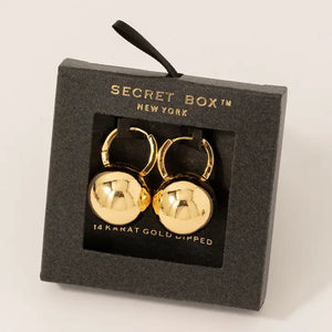 Secret Box Gold Dipped Ball Charm Hoop Earrings