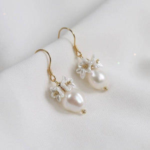 Freshwater Pearls with Flower Beads Dangle Earrings