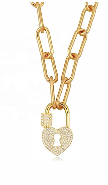 Carabiner Pavé Heart Paperclip Necklace