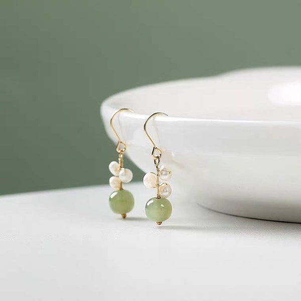 Freshwater Pearls Hetian Jade Dangle Earrings