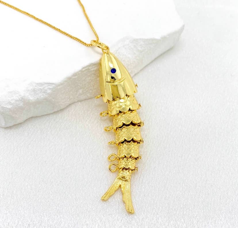 Fish- 14K Gold Steel Articulated Portuguese Fish Necklace