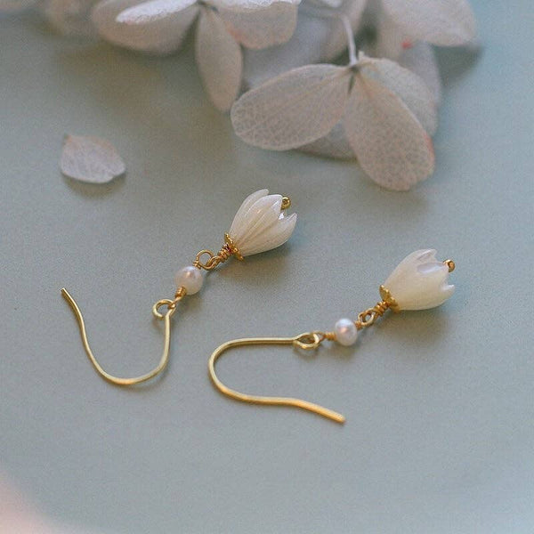 White Champaca Flower/Mother of Pearl Earrings