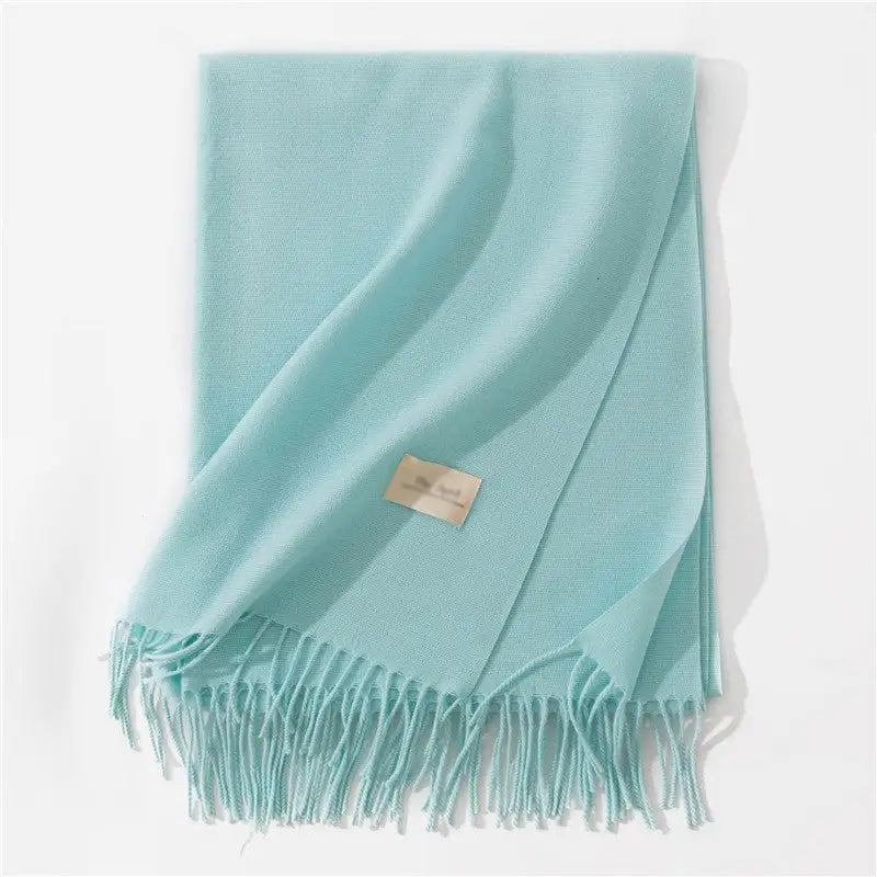 Solid Color Winter Warm Imitation Cashmere Shawl Scarves -  Lake Blue