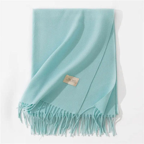 Solid Color Winter Warm Imitation Cashmere Shawl Scarves -  Lake Blue