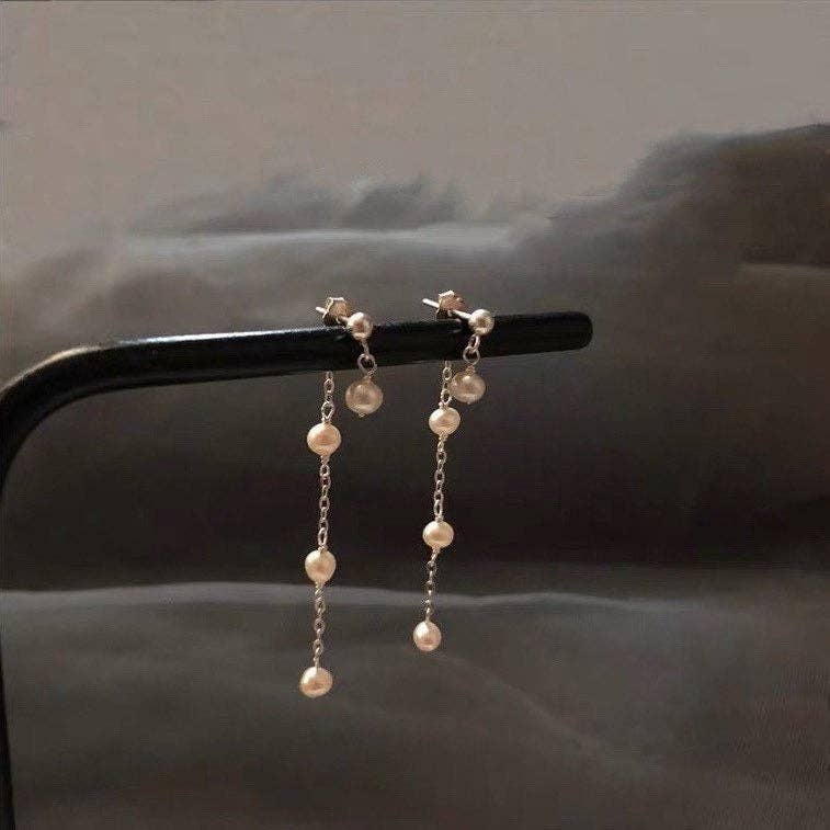 Steel Elegant Chain Freshwater Pearls Earrings Stud
