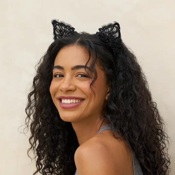 Lace Headband & Mask 2pc Set - Black Cat