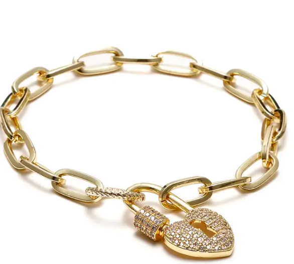 Carabiner Pavé Heart Paperclip Necklace