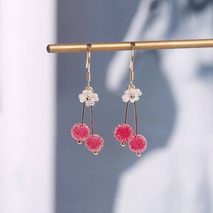 Pink Chinese Bayberry Dangle Drop Earrings