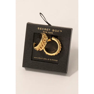 Secret Box Gold Dipped Chain Embeded Hoop Earrings