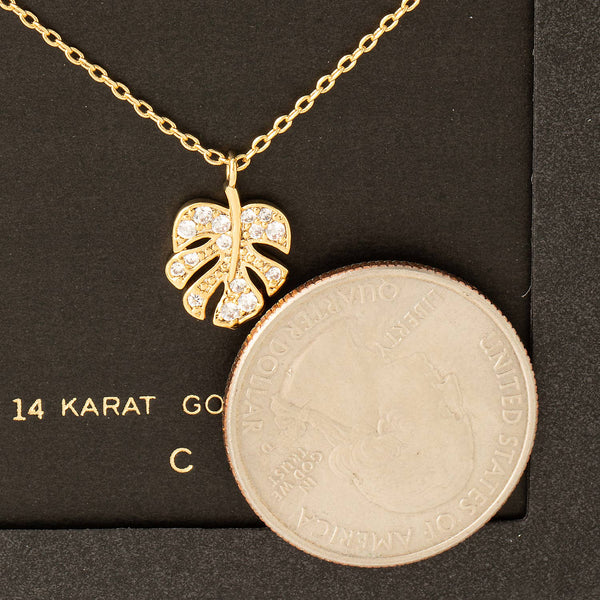 Secret Box Pave Mini Monstera Leaf Pendant Necklace