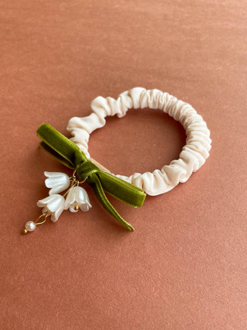 Velvet Bow + Flower Hair Tie