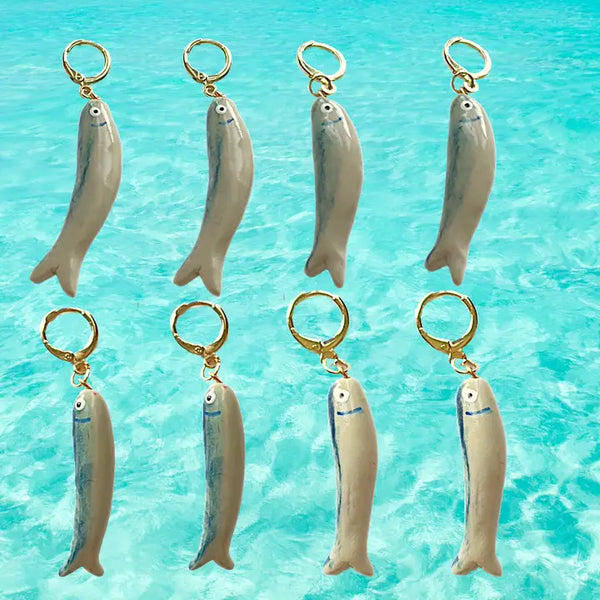 Blue Sardine Earrings | Polymer Clay Earrings