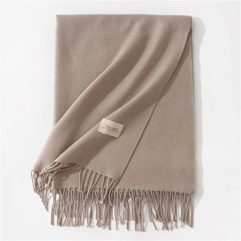 Solid Color Winter Warm Imitation Cashmere Shawl Scarves -  Oatmeal