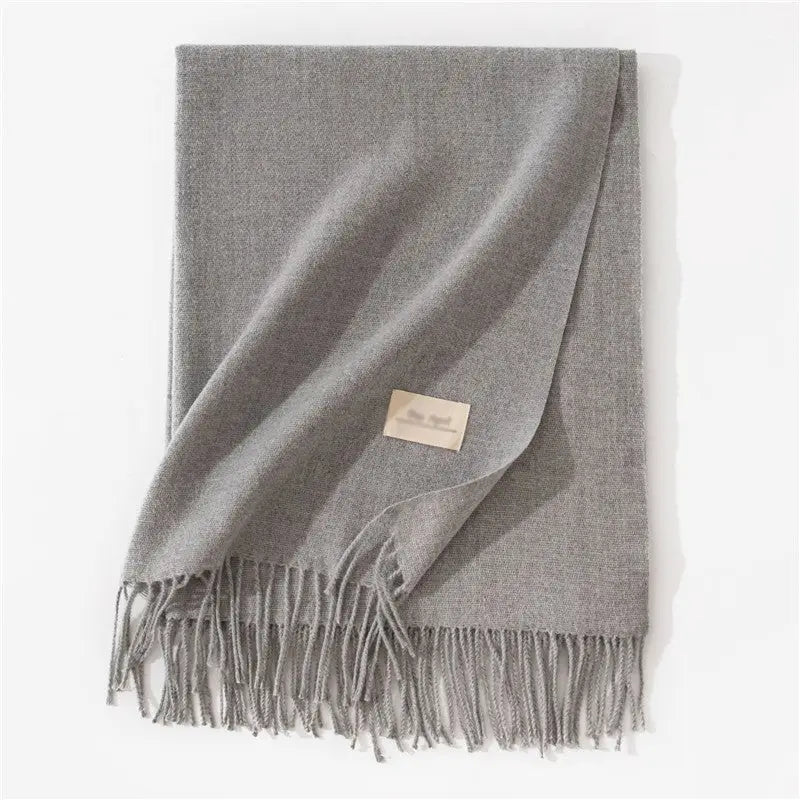 Solid Color Winter Warm Imitation Cashmere Shawl Scarves - Gray