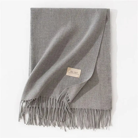 Solid Color Winter Warm Imitation Cashmere Shawl Scarves - Gray