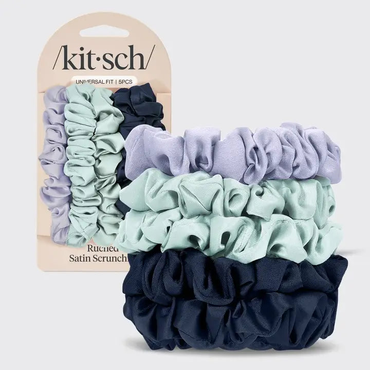 Ruched Satin Scrunchies 5pc Set - Garden Bouquet