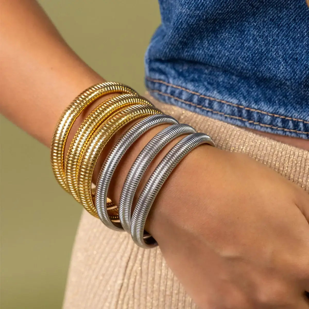  Cobra Stretch Bangle Bracelets-Stainless Steel Stretch