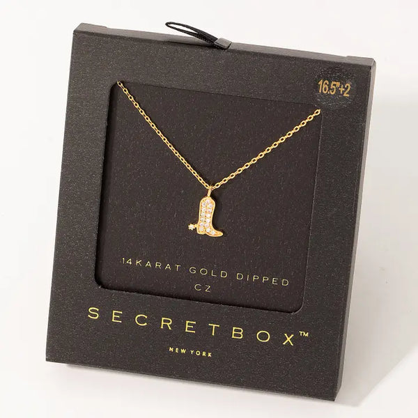 Secret Box Pave Cowboy Boot Pendant Necklace