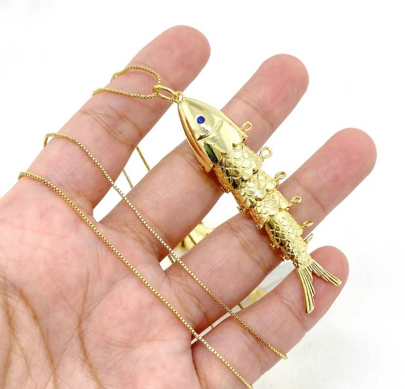 Fish- 14K Gold Steel Articulated Portuguese Fish Necklace