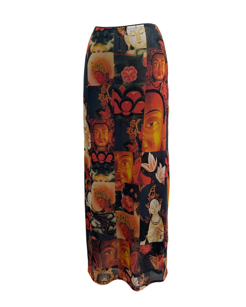 Vivienne Tam Size 0 Vintage Printed Mesh Maxi Skirt