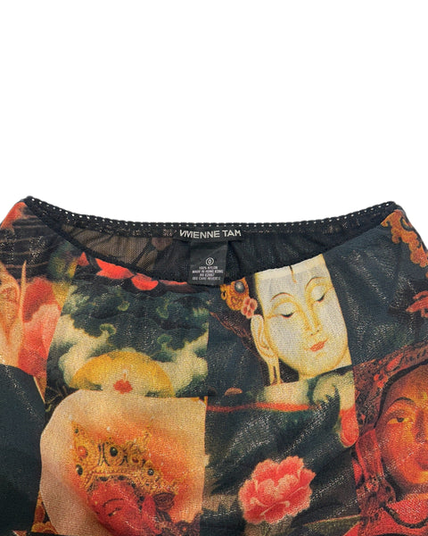 Vivienne Tam Size 0 Vintage Printed Mesh Maxi Skirt