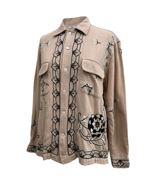 Bode Size S/M Dandelion Embroidered Silk Shirt