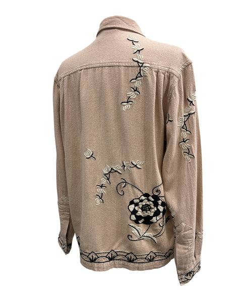 Bode Size S/M Dandelion Embroidered Silk Shirt
