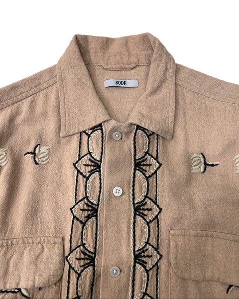 Bode Size S/M Dandelion Embroidered Silk Shirt