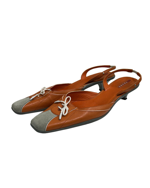 Prada Size 9.5 Orange Slingback Kitten Heels