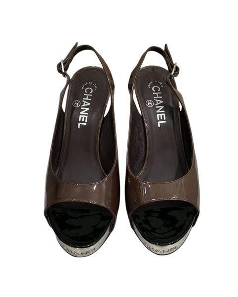 Chanel Size 37.5 Patent Slingback Platform Heels