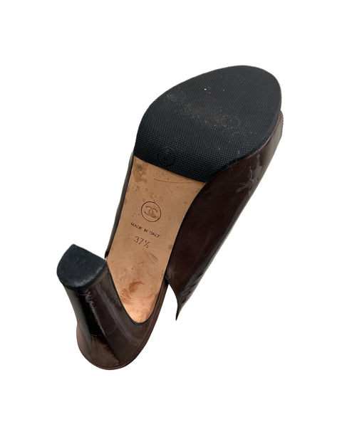 Chanel Size 37.5 Patent Slingback Platform Heels