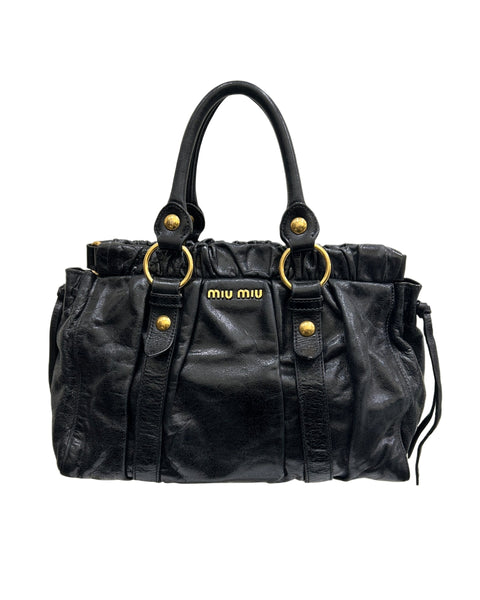Miu Miu Vitello Lux Gathered Tote