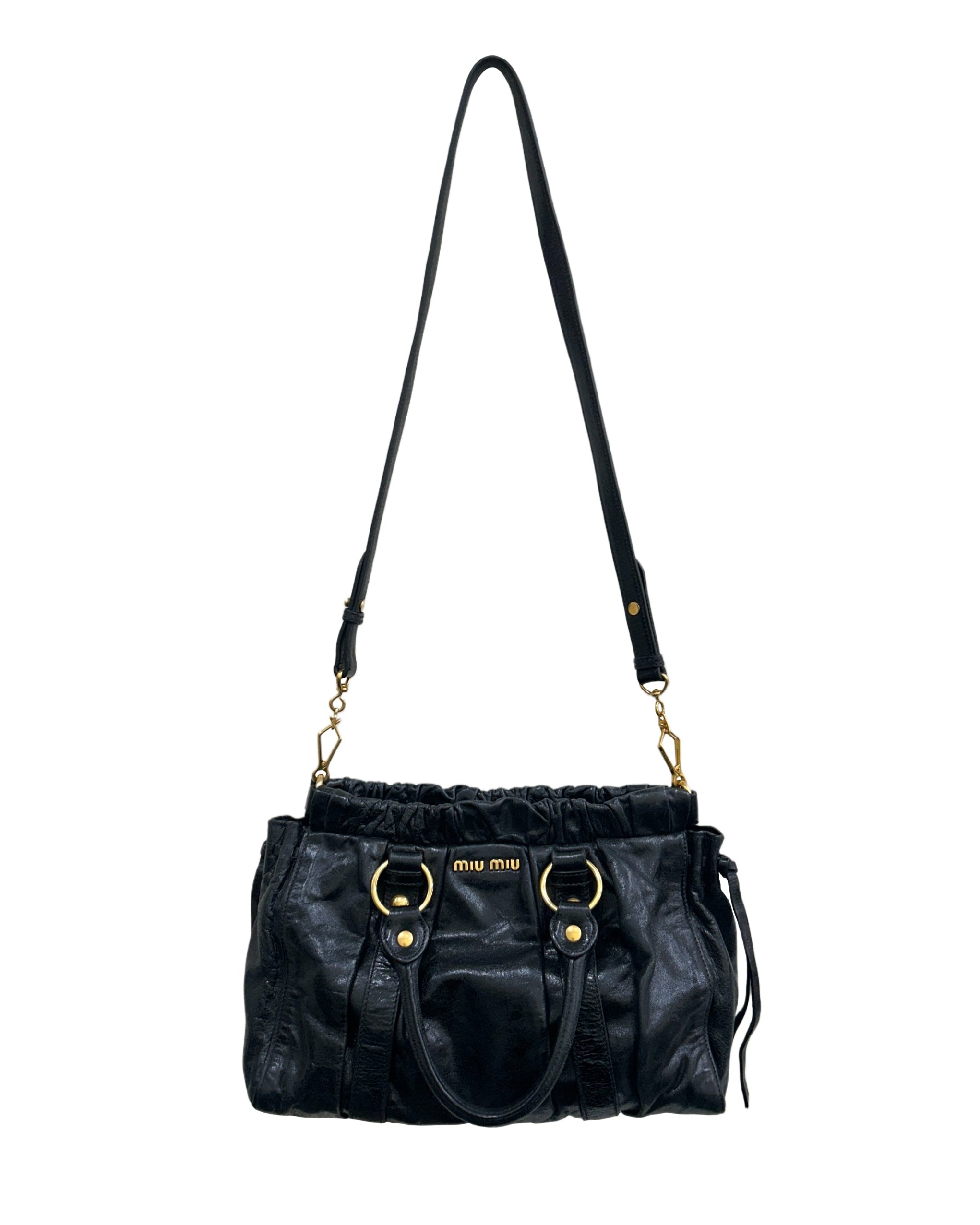 Miu Miu Vitello Lux Gathered Tote