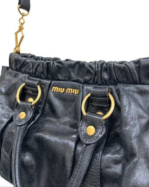 Miu Miu Vitello Lux Gathered Tote