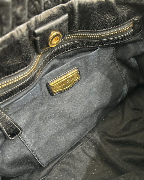 Miu Miu Vitello Lux Gathered Tote