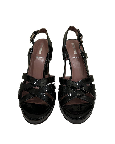 Miu Miu Size 37.5 Patent Strappy Platform Heels