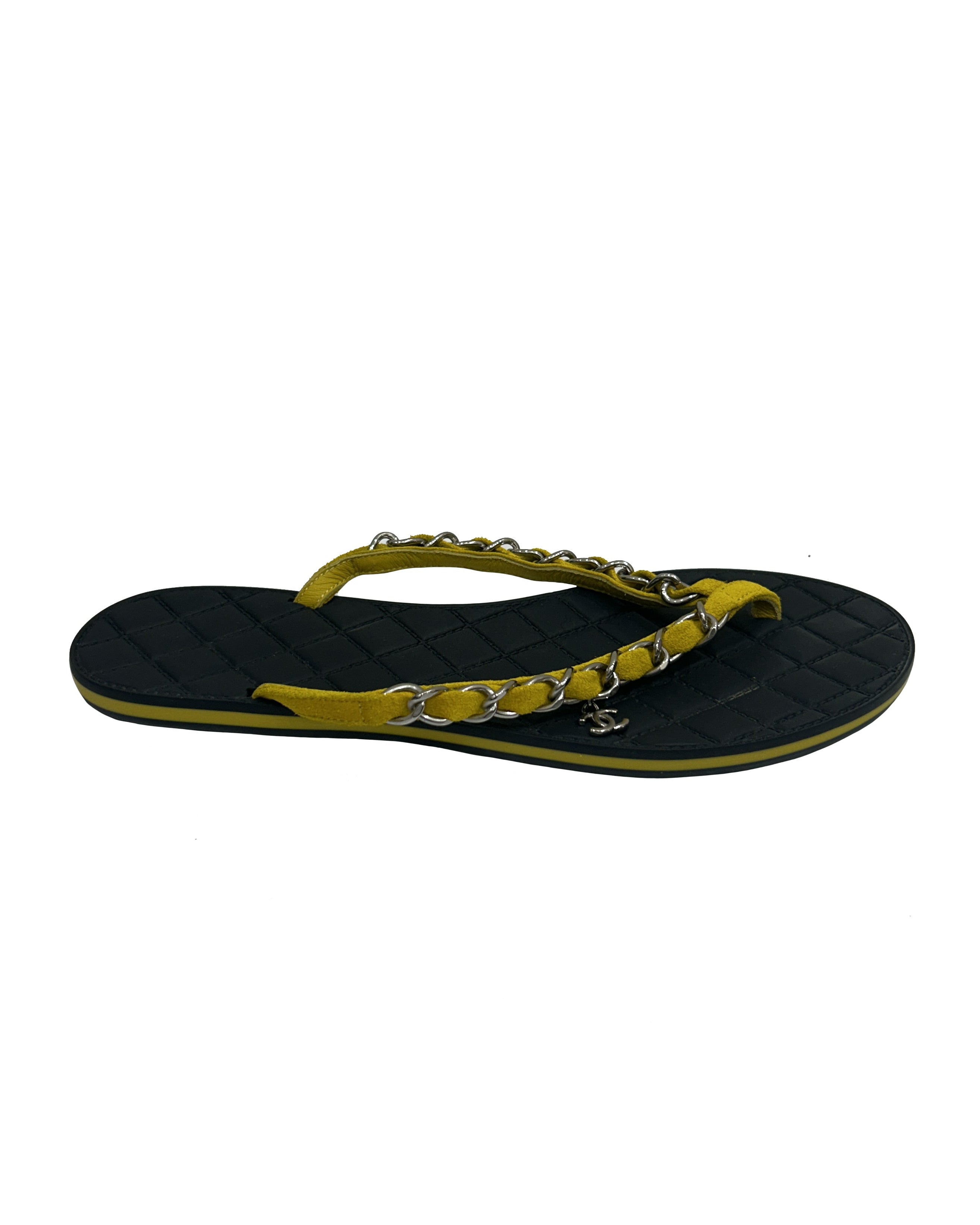 Chanel Size 38 Suede Chain CC Thong Sandals