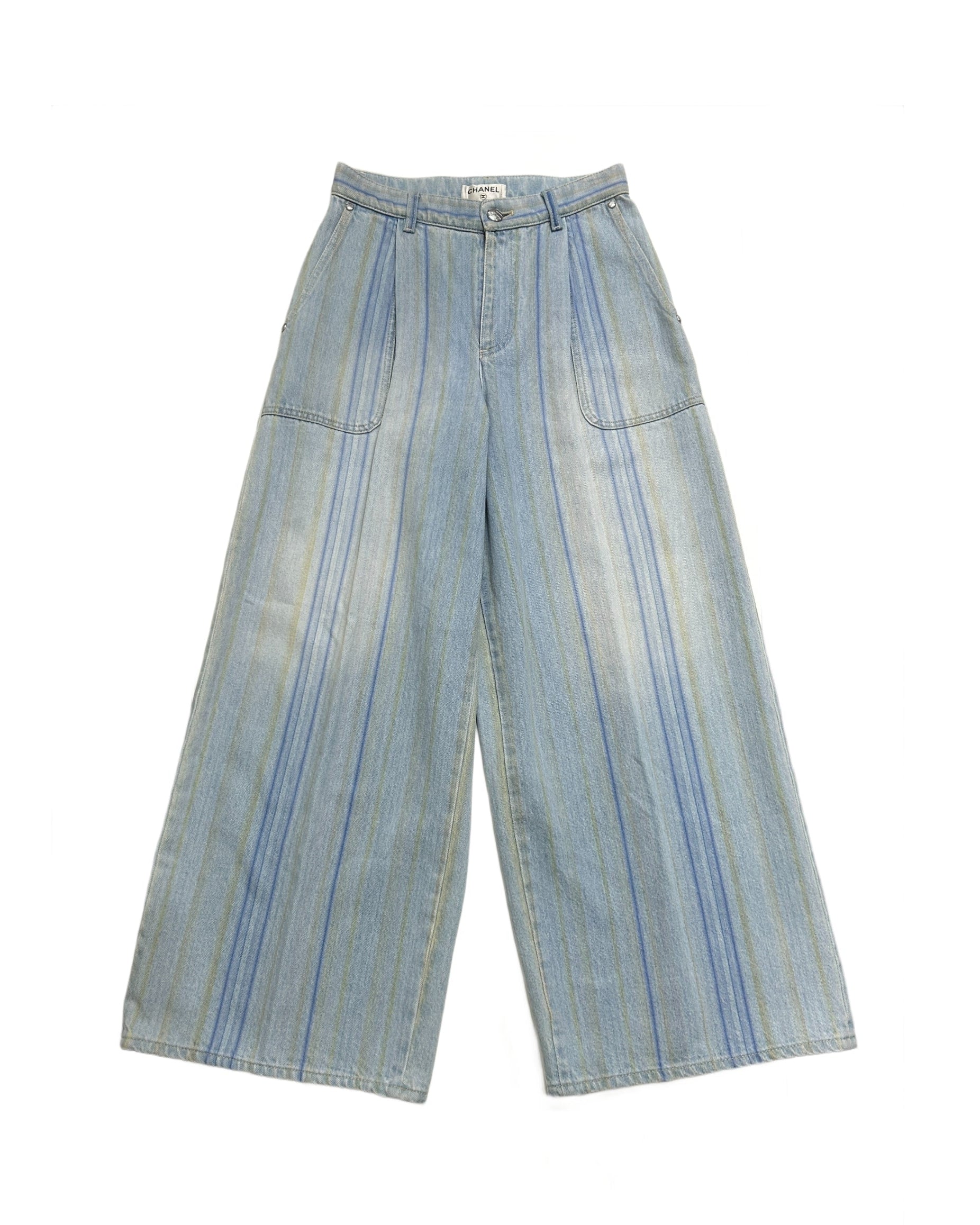 Chanel Size 27" Striped Wide-Leg Jeans