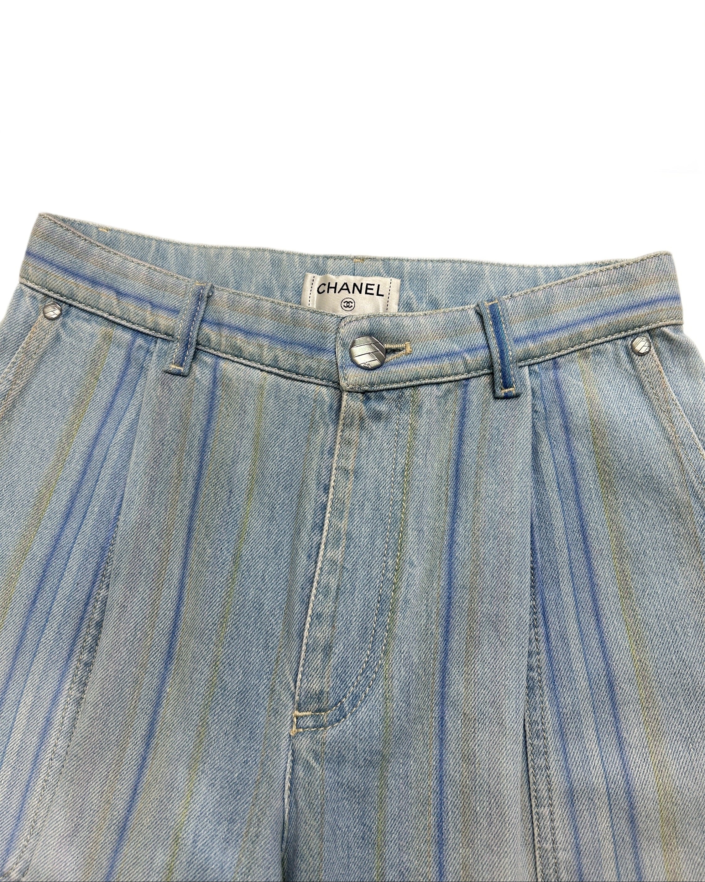 Chanel Size 27" Striped Wide-Leg Jeans