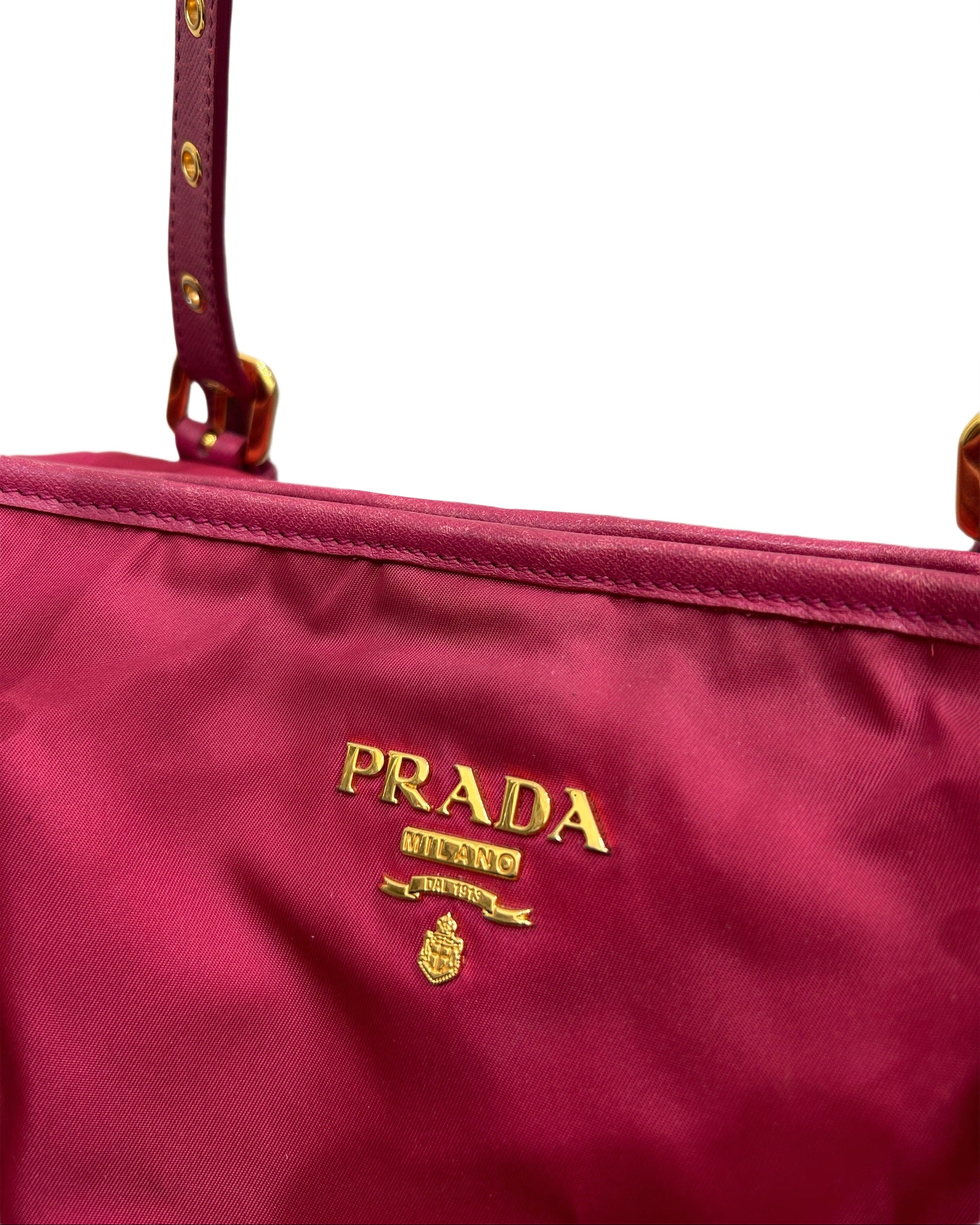 Prada Pink Saffiano-Trimmed Tessuto Tote Bag