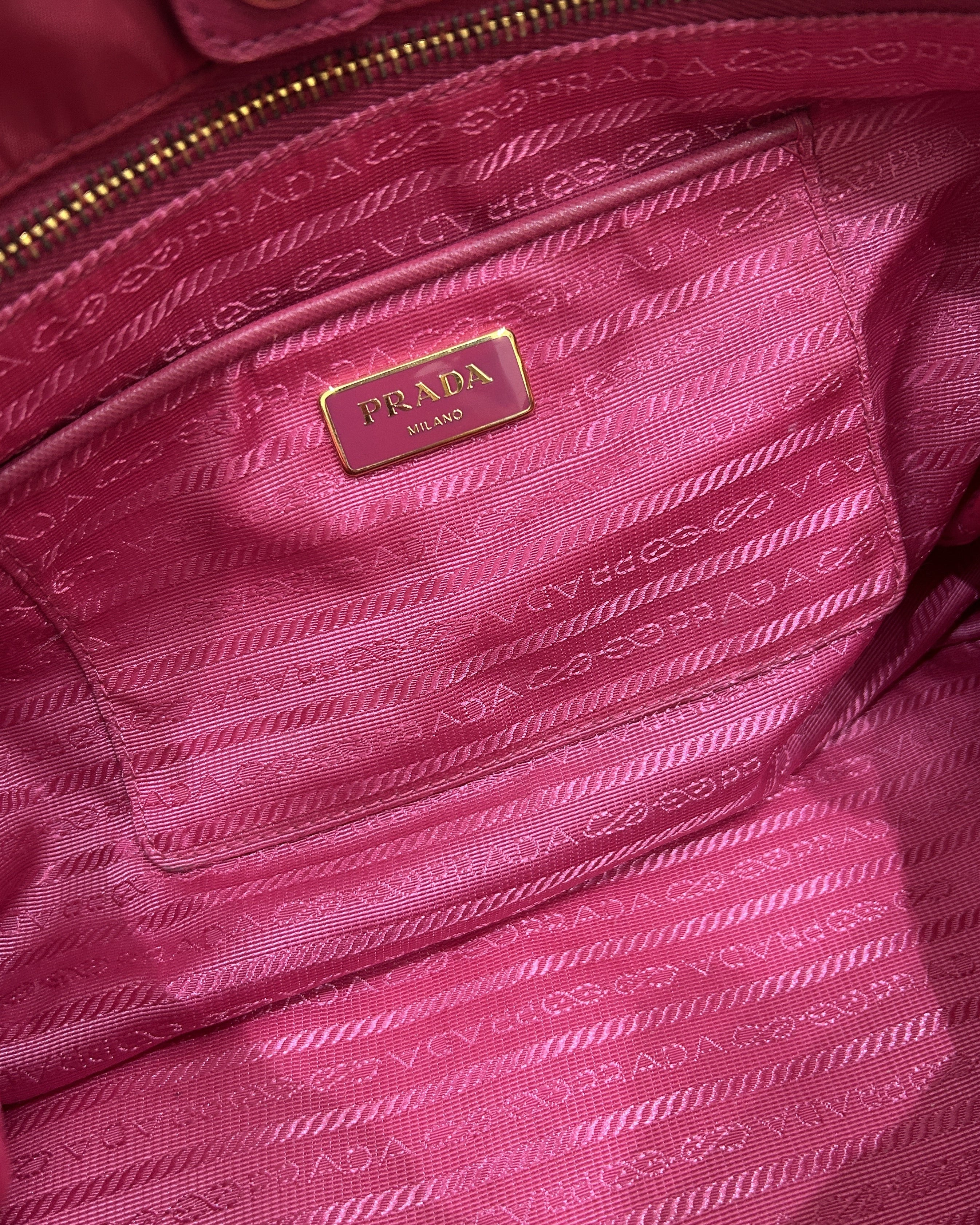 Prada Pink Saffiano-Trimmed Tessuto Tote Bag