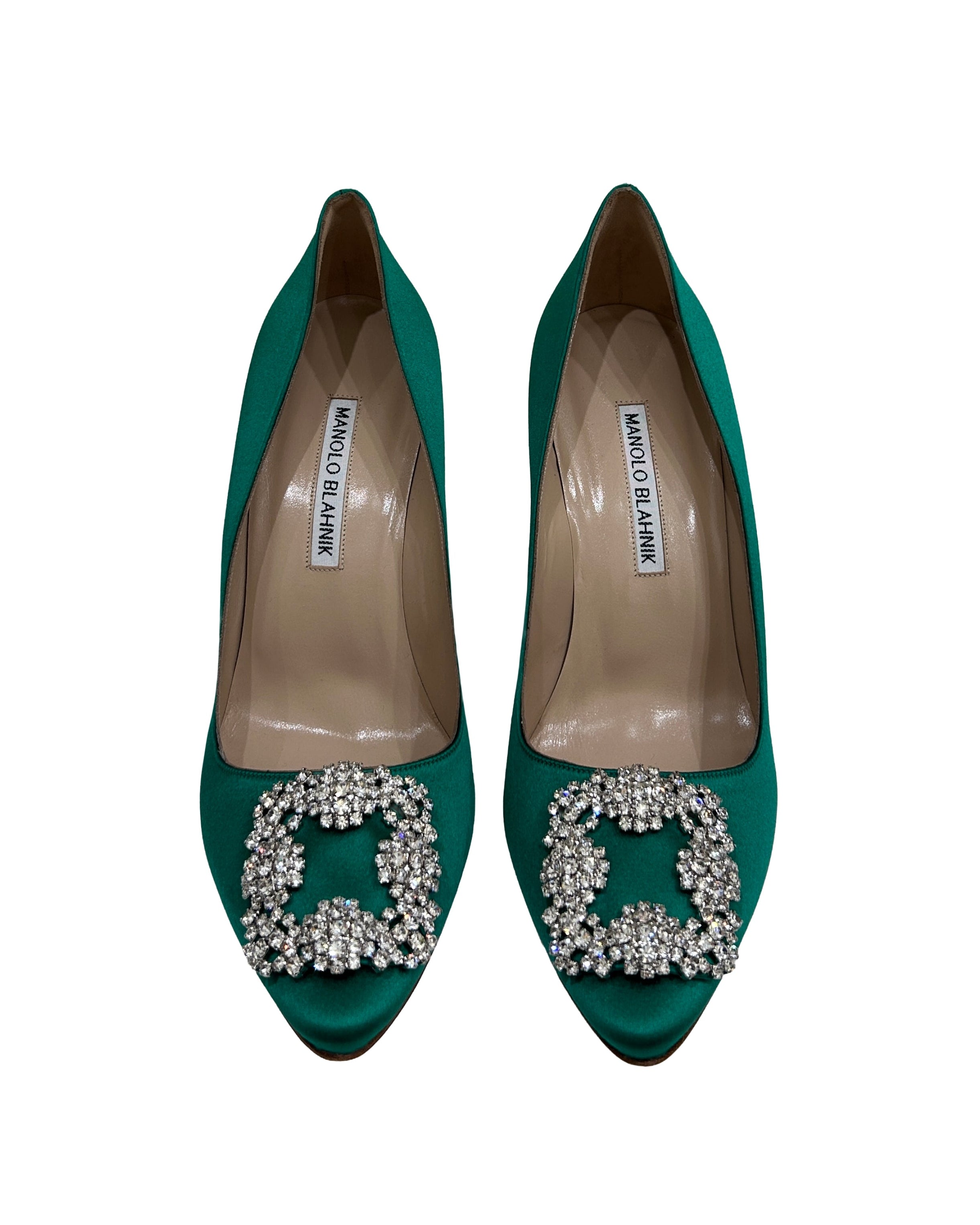 Manolo Blahnik Size 37.5 Hangisi Satin Pumps