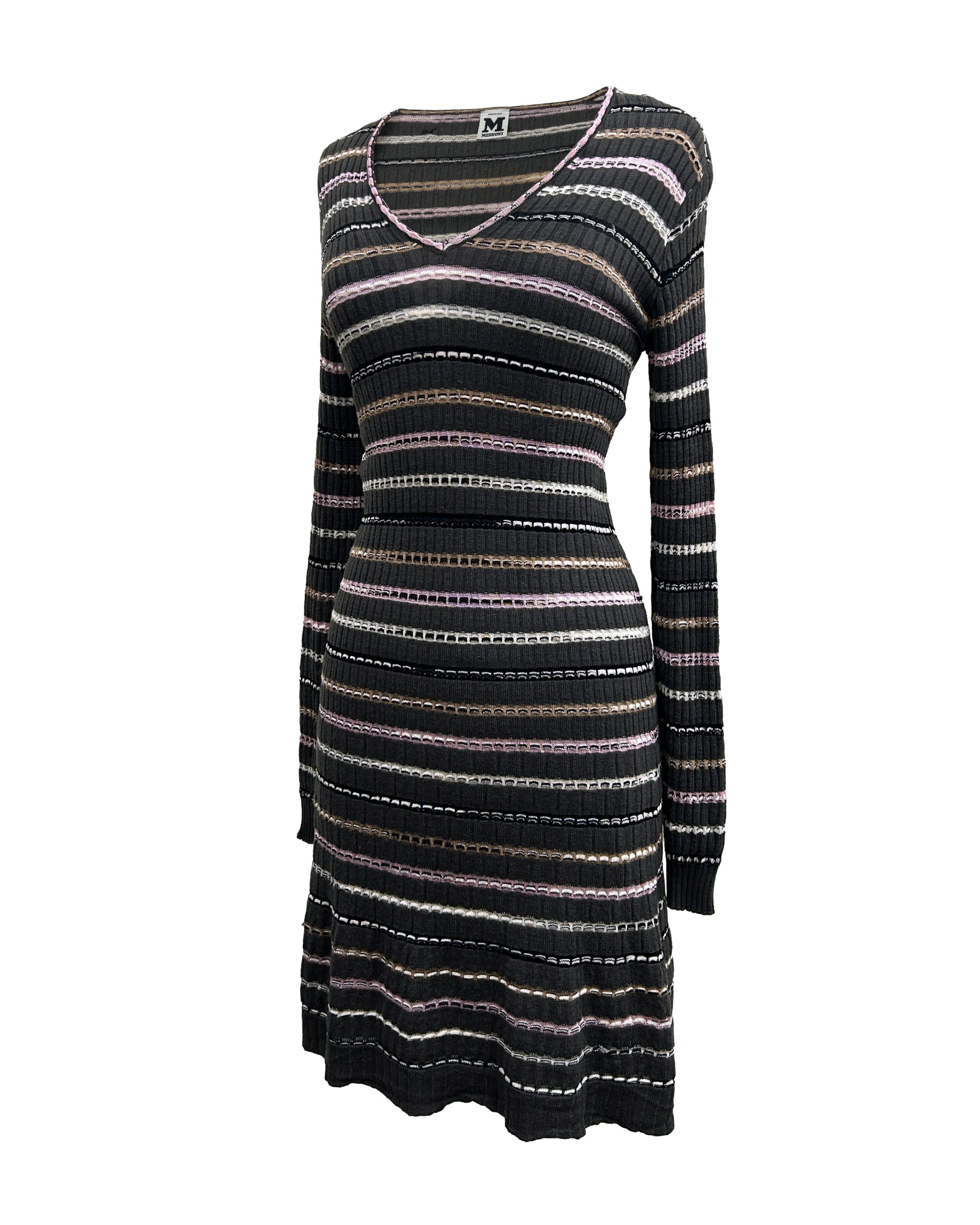 M Missoni Size 8 Striped V-Neck Dress