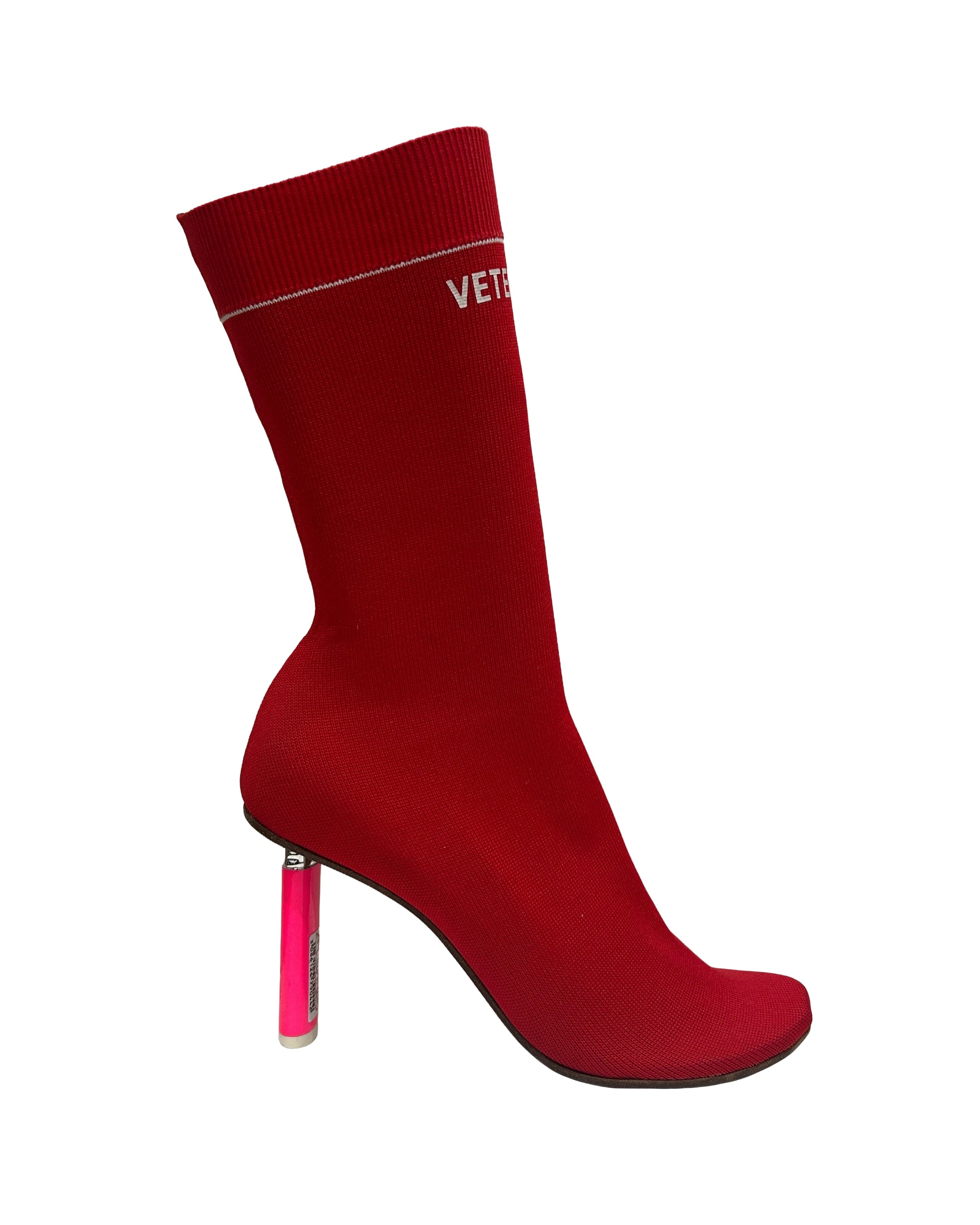 Vetements Size 38 Red Lighter Heel Sock Boots