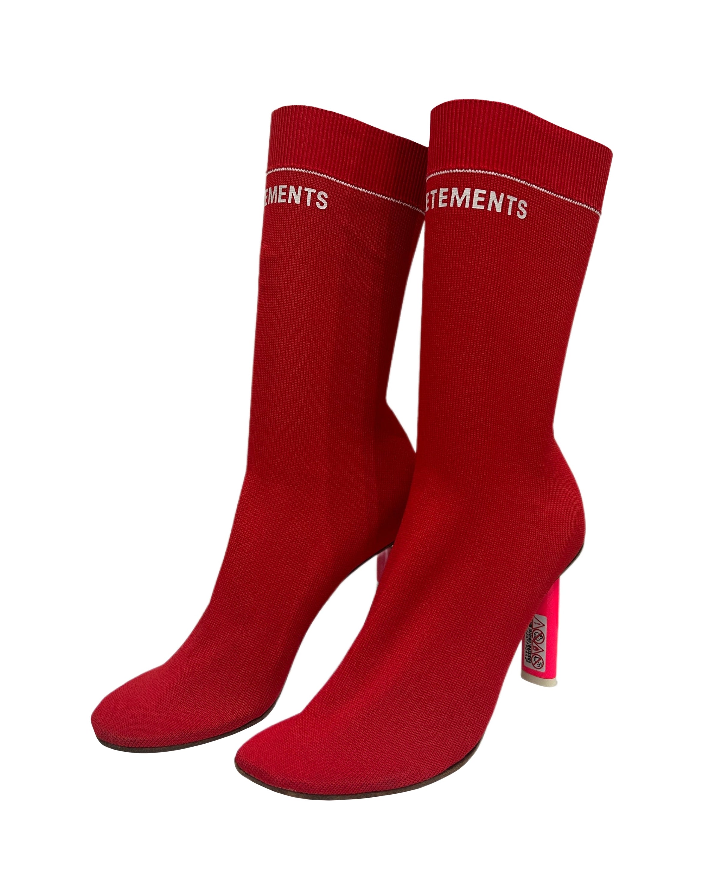 Vetements Size 38 Red Lighter Heel Sock Boots