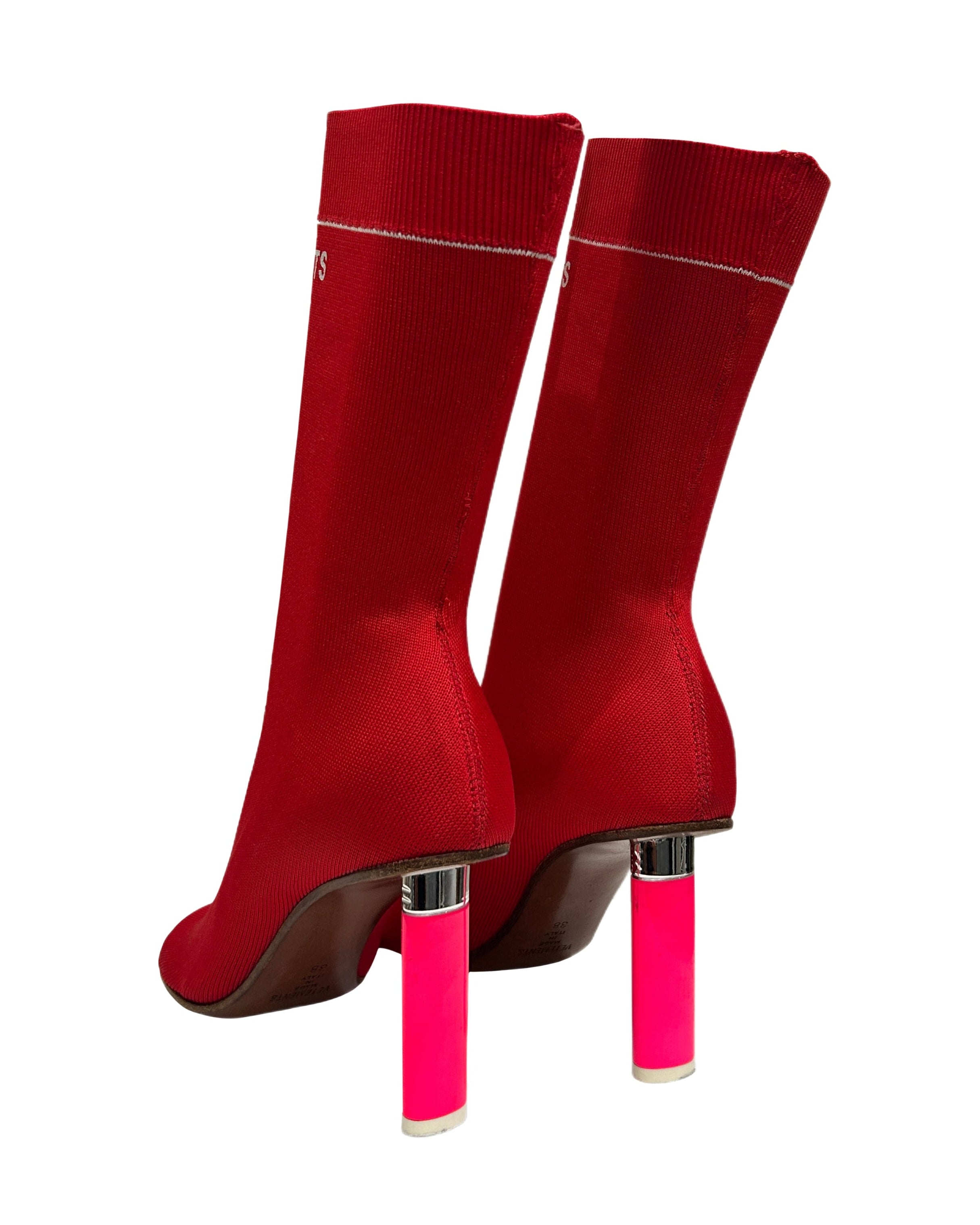 Vetements Size 38 Red Lighter Heel Sock Boots