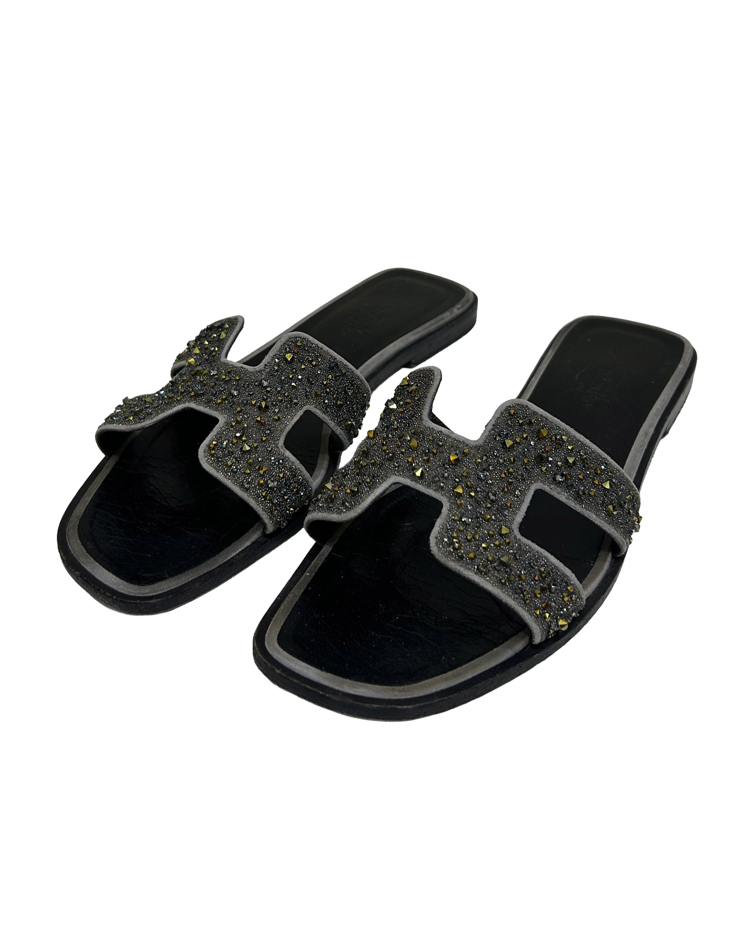Hermes Size 36.5 Rhinestone Embellished Oran Sandals