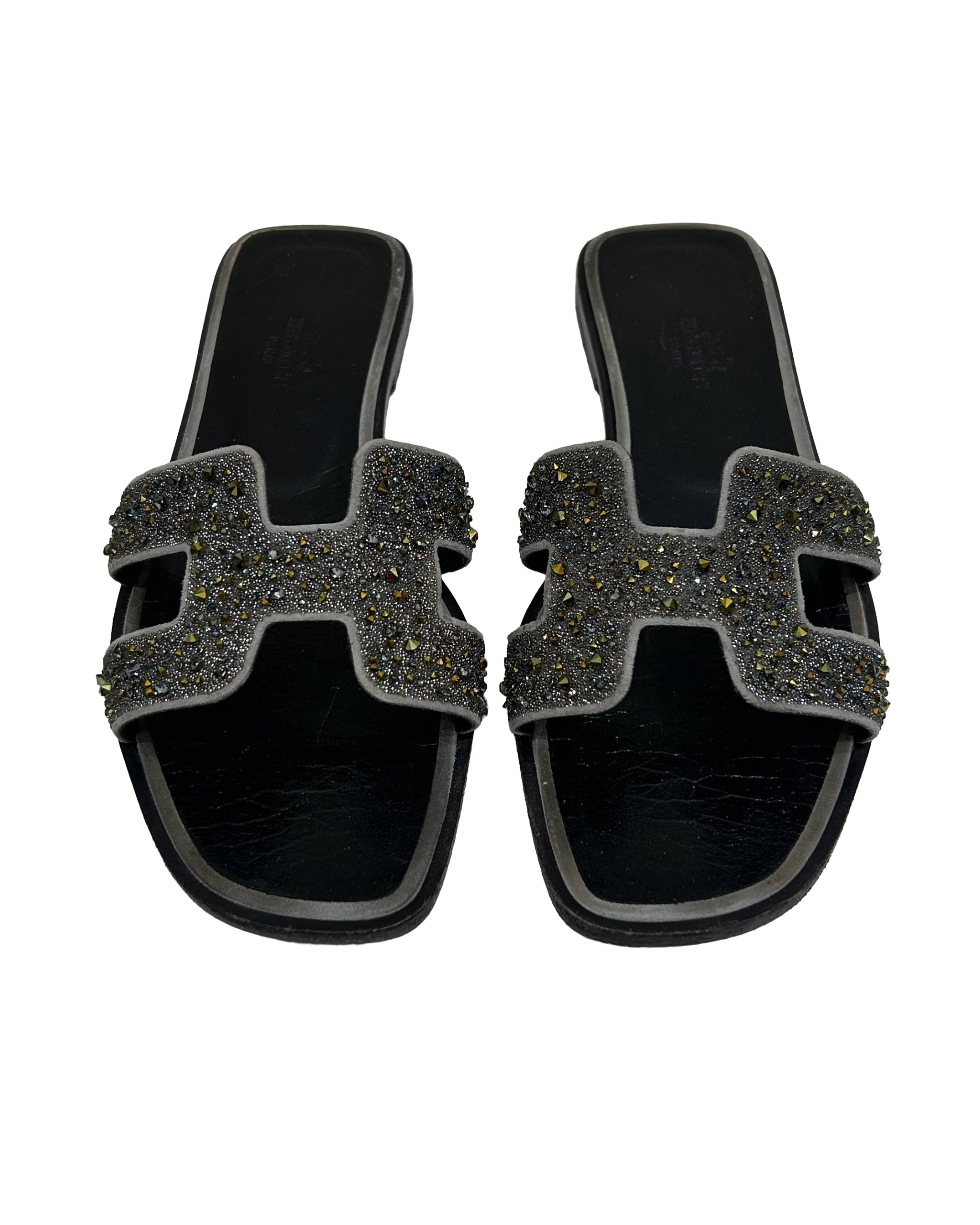 Hermes Size 36.5 Rhinestone Embellished Oran Sandals