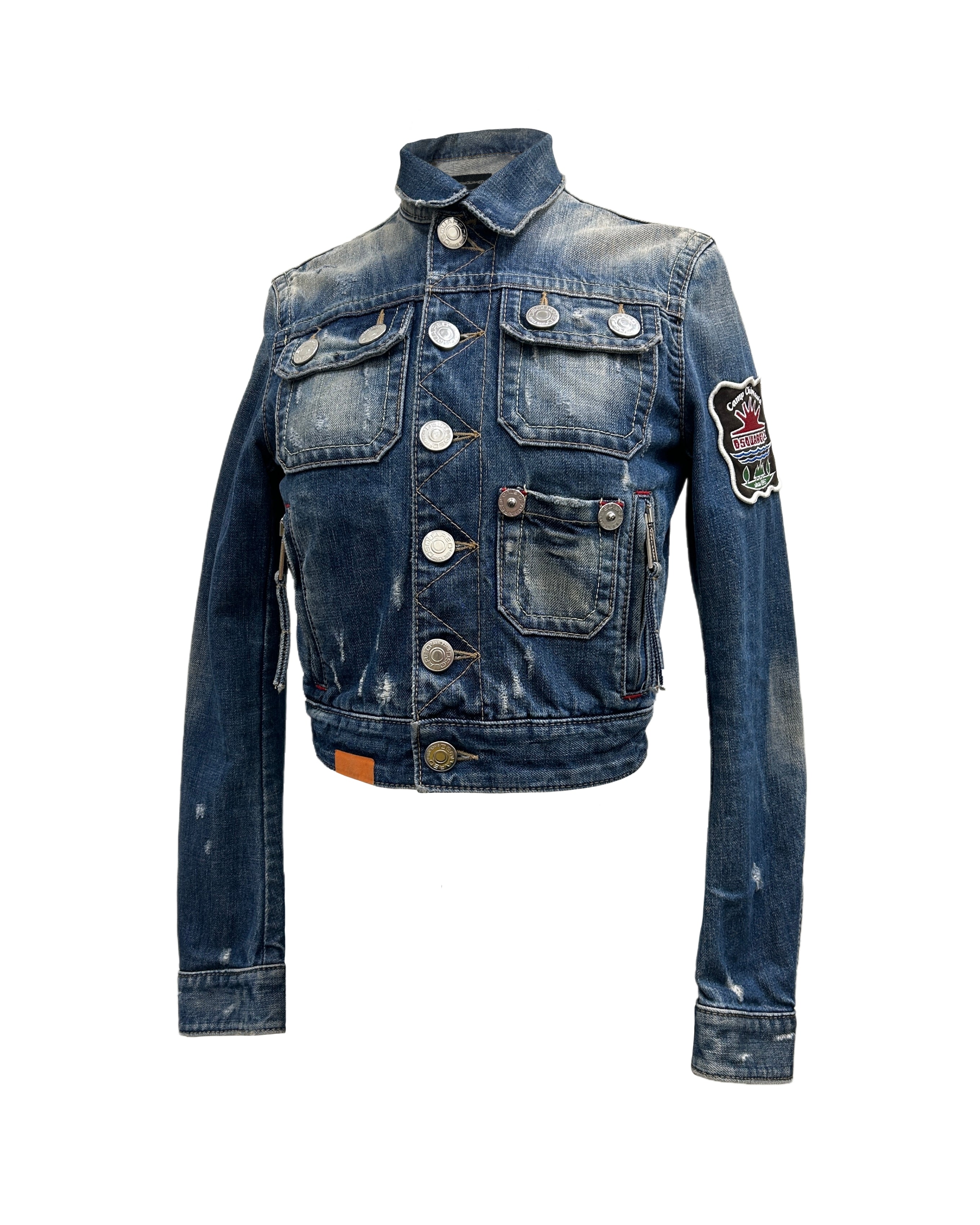 Dsquared2 Size 38 Camp Chippawa Distressed Denim Jacket