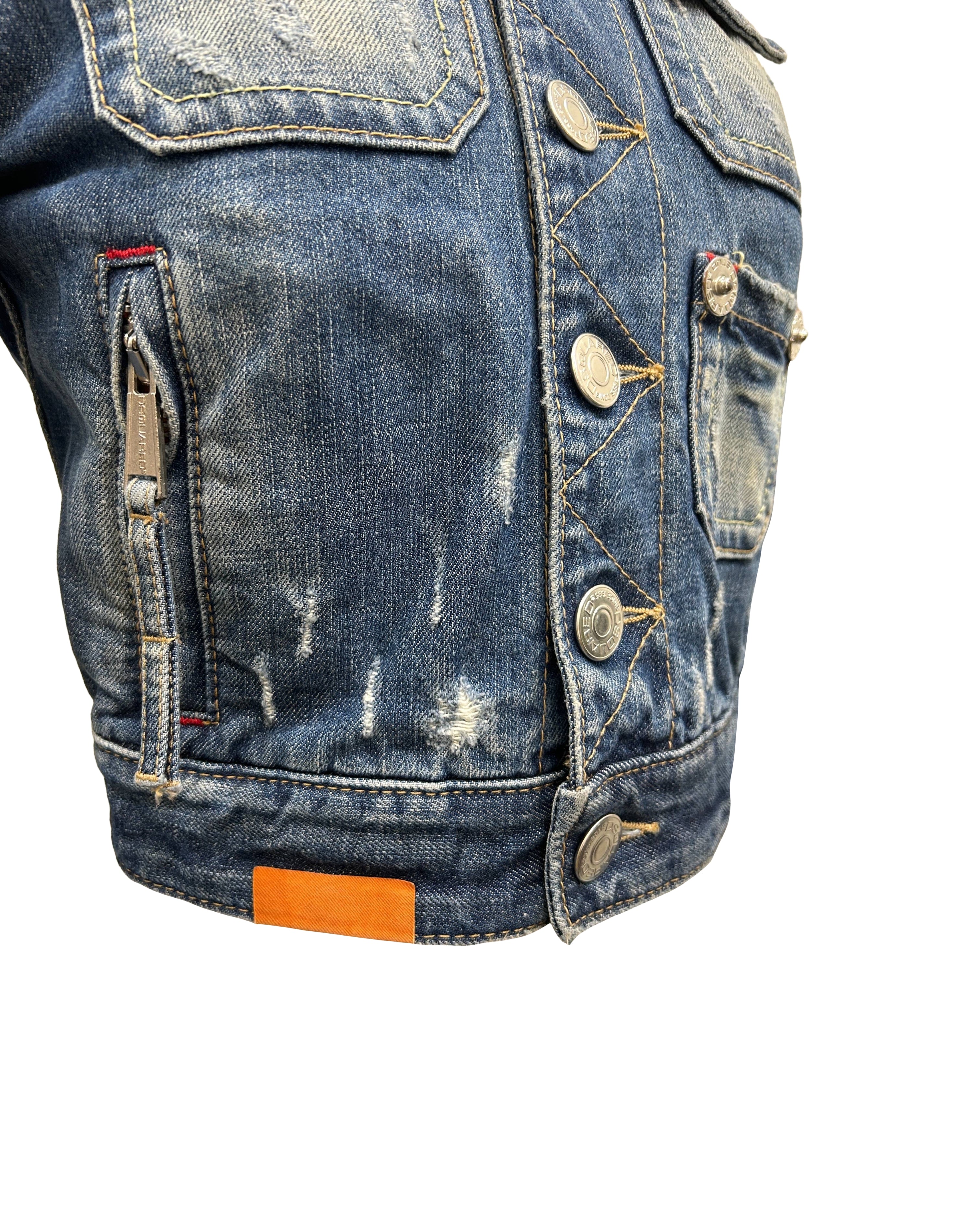 Dsquared2 Size 38 Camp Chippawa Distressed Denim Jacket